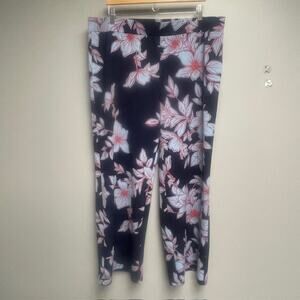 Isaac Mizrahi Live Printed Floral Wide Leg Pull On Pants Navy/Floral - Size 1X